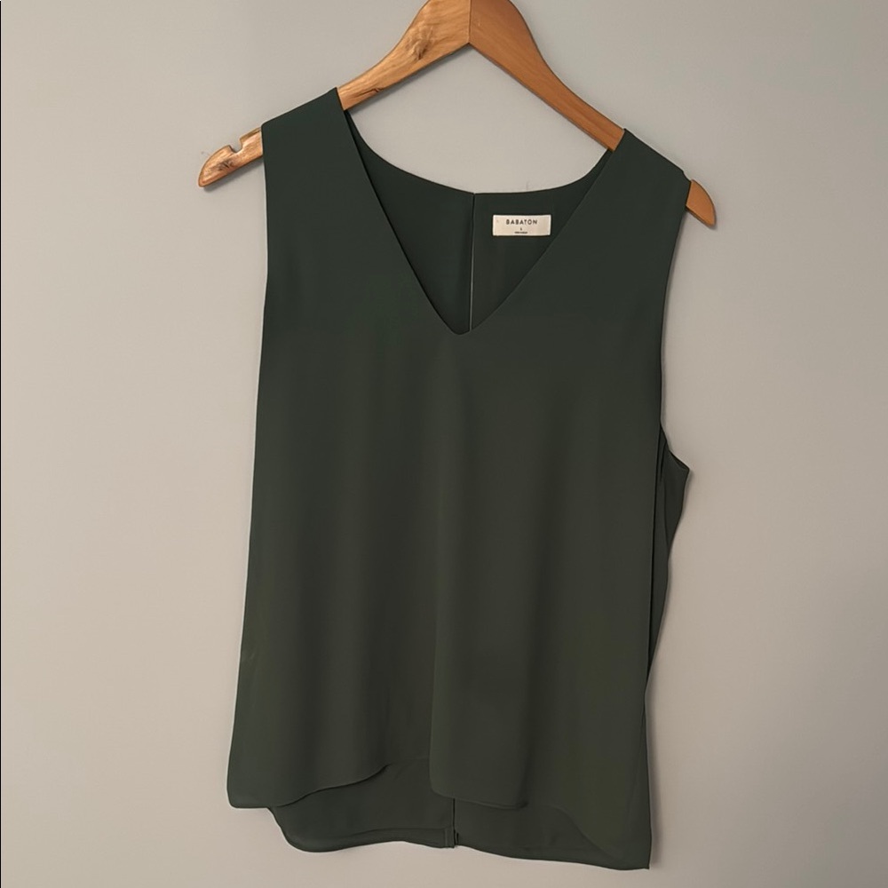 Babaton Dark Green V-Neck Sleeveless Blouse
